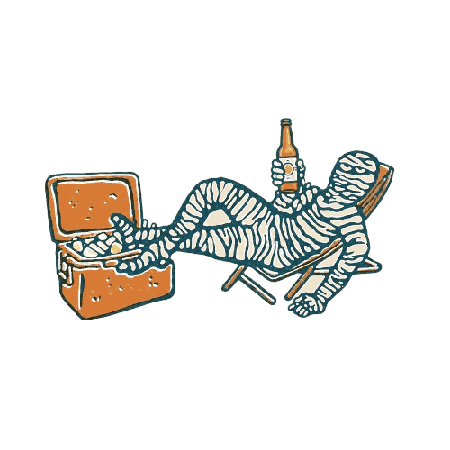 The Slow Life mummy reclining with a beer