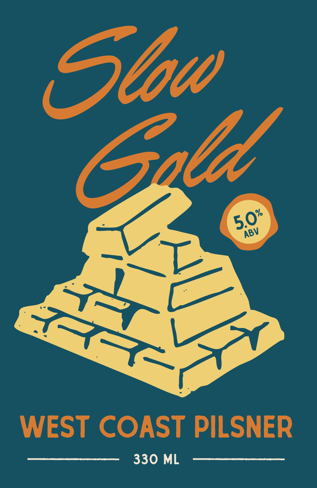Slow Gold label — a pyramid of gold bars